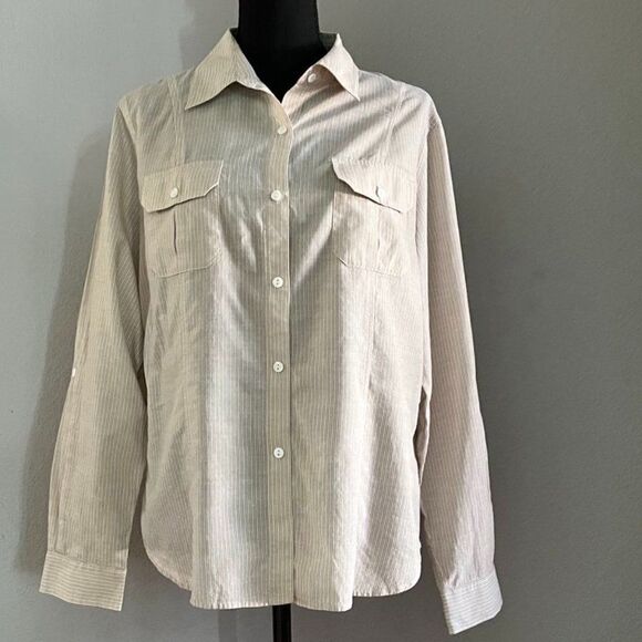 CHICO'S striped button down long sleeve blouse size 2 - Picture 1 of 11